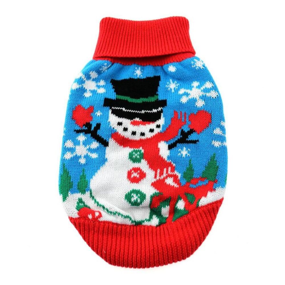 Doggie Design Snowman Ugly Christmas Sweater for Small Dogs - Red Combed Cotton